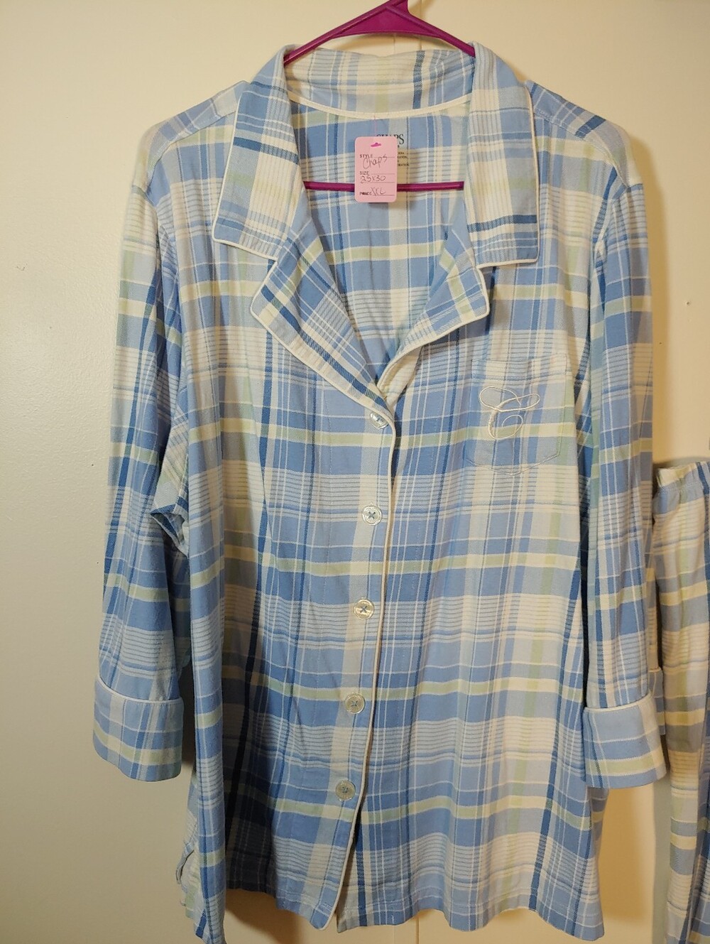 Beautiful Chaps XXL Blue And Green Plaid Long Sleeve Pajama Set - Picture 3 of 6